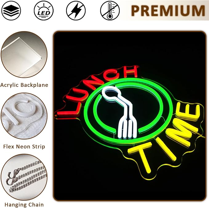 Lunch Time Neon Sign for Wall Decor, 15.3" x 12.6" Led Signs for Kitchen - Image 6