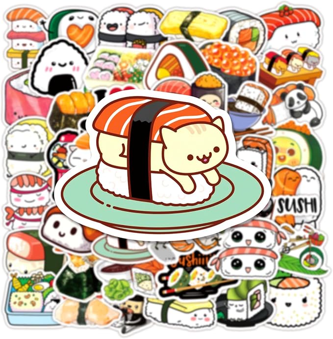 50pcs Cute Sushi Stickers for Kids, Kawaii Food Stickers for Water Bottle - Image 3