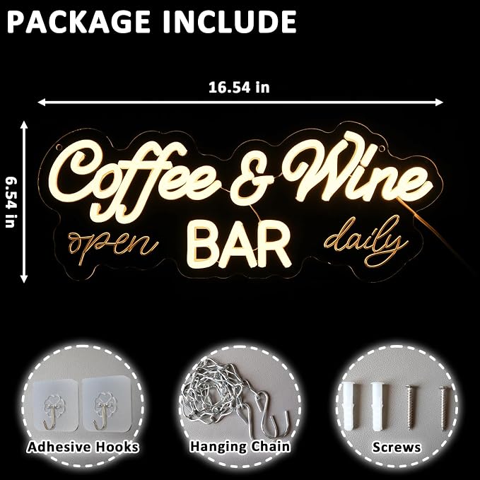Coffee & Wine Neon Sign for Wall Decor Dimmable 16.54" x 6.54" Led Sign for - Image 2