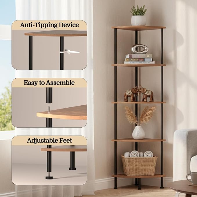 5-Tier Corner Shelf Stand, Tall Display Shelf, Plant Stand, Storage Standing - Image 4
