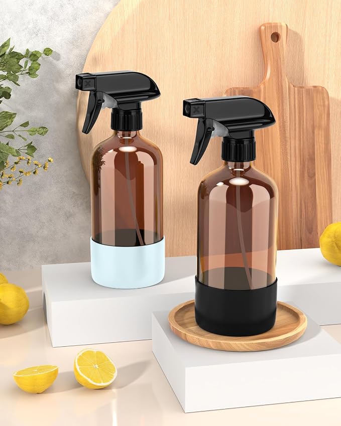Bontip Glass Spray Bottle with Silicone Sleeve Protection, Amber Glass Spray - Image 6