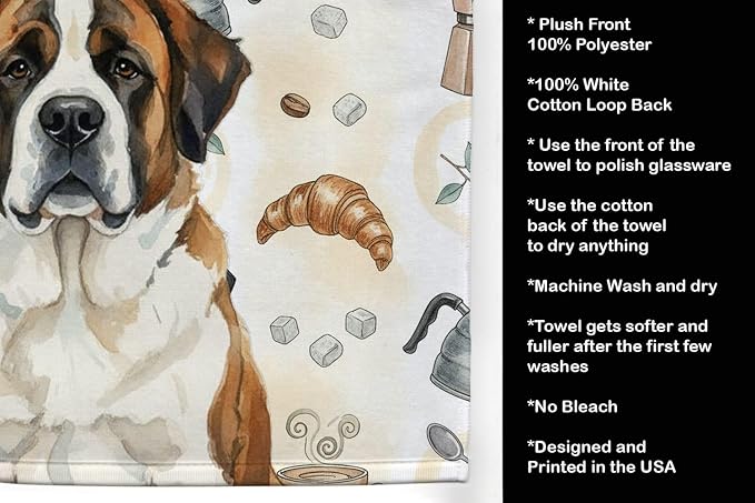 Caroline's Treasures Brindle and White Saint Bernard Coffee Bar Kitchen Towel - Image 4