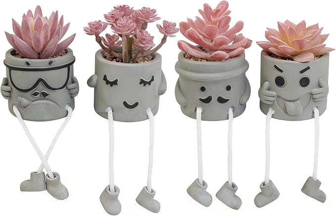 Set of 4 Artificial Potted Mini Succulent Plants by LUZOGA