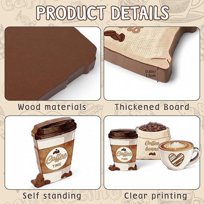 3Pcs Coffee Wooden Tabletop Decor, Coffee Bar Accessories, Rustic Farmhouse - Image 3
