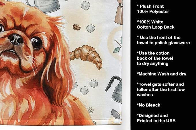 Caroline's Treasures Red Pekingese Coffee Bar Kitchen Towel Velour Plush Front - Image 4