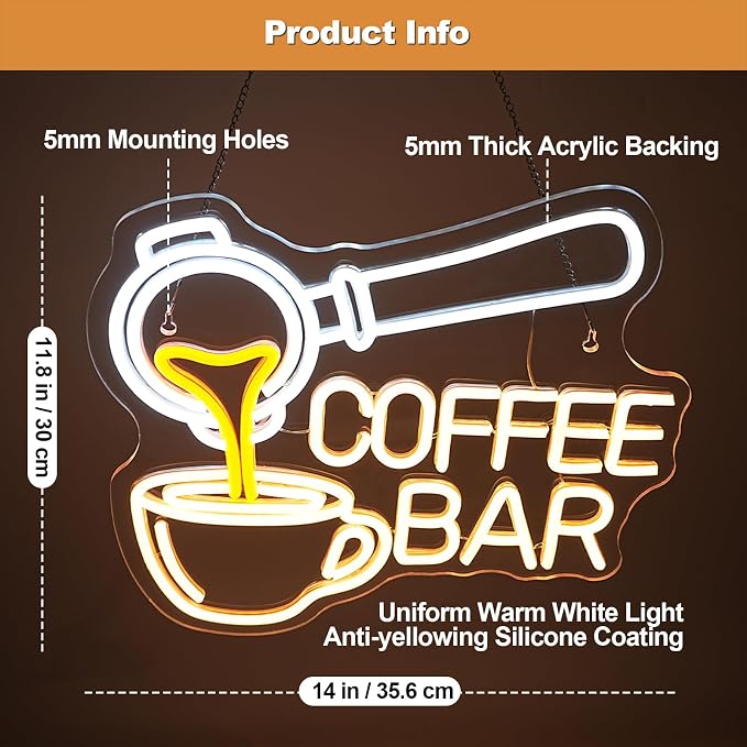 Ineonlife Coffee Bar Neon Sign, Dimmable LED Neon Light Up Sign - Image 3