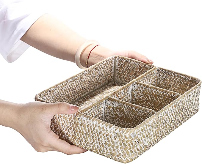 Hipiwe 4-Section Tea Bag Basket Organizer Coffee Pod Sugar Packet Holder Wicker - Image 5