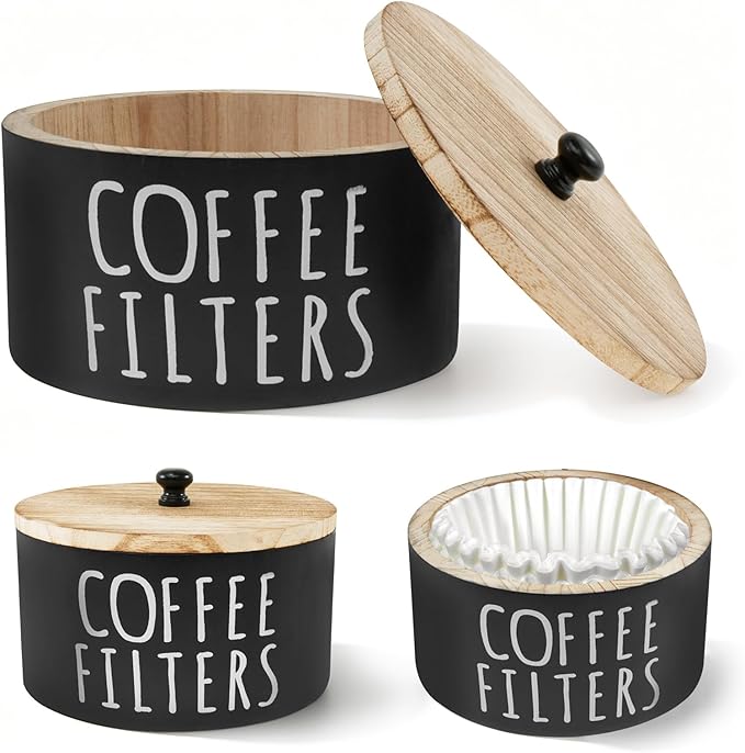 Coffee Filter Holder, Wooden Large Capacity Rustic Coffee Filter Storage Case by FALESOUL