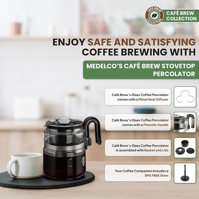 Café Brew Collection 8-Cup Glass Stovetop Percolator Coffee Pot - Image 4