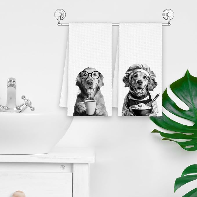 Dog Golden Retriever Kitchen Towels Set of 2, Funny Cute Hand Bathroom Towels - Image 5