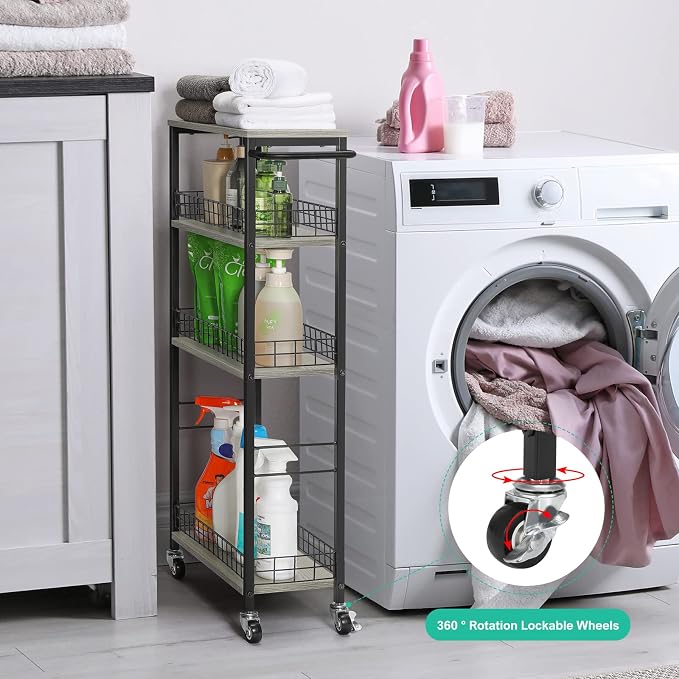 YBING Slim Storage Cart 4 Tier Narrow Rolling Cart on Wheels Mobile Kitchen - Image 3