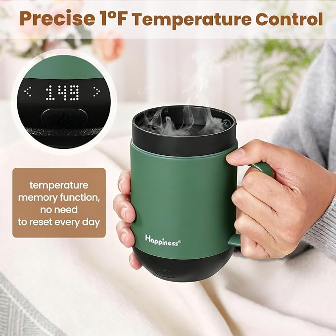 Happiness Smart Heated Coffee Mug, Rechargeable Electric Self Heating - Image 2