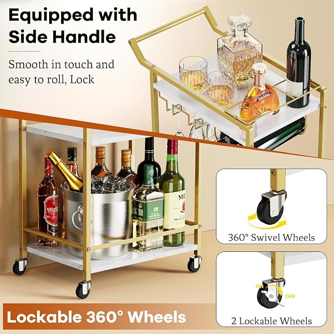 LOTEYIKE 3 Tier Bar Cart, Mini Liquor Utility Cart - Image 3