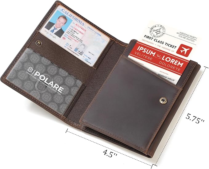 Polare Full Grain Leather Pilot Wallet Passport Holder RFID Blocking Tri-fold - Image 7