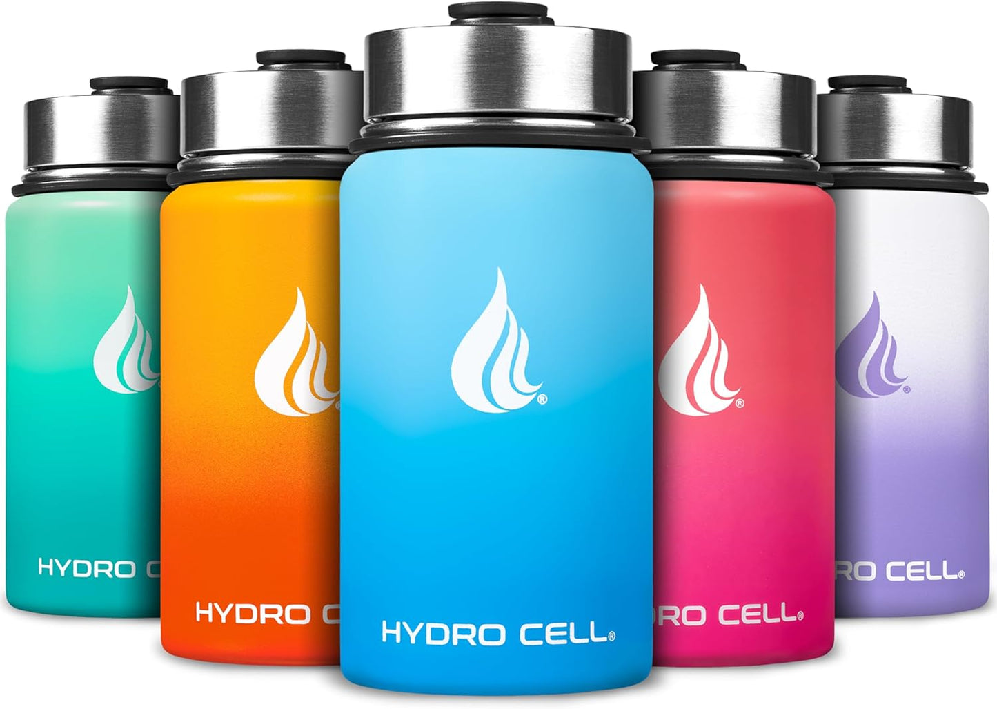 HYDRO CELL Stainless Steel Insulated Water Bottle with Straw - For Cold & Hot Drinks - Metal Vacuum Flask with Screw Cap and Modern Leakproof Sport Thermos for Adults (Sky/Blue 14oz)
