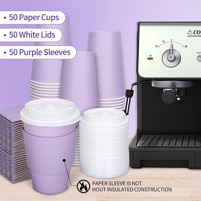 JarThenaAMCS 50 Set Easter Light Purple Disposable Coffee Cups - Image 3