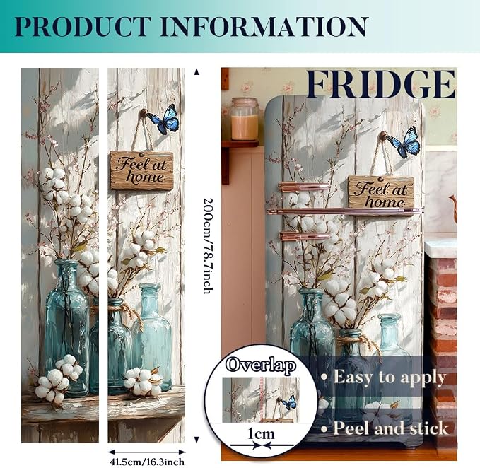 2 Pcs Rustic Farmhouse Floral Refrigerator Wraps, Self-Adhesive Feel at Home - Image 2