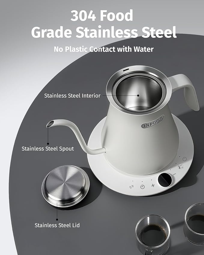 INFOOD 0.8L Gooseneck Electric Kettle, Precise Temperature Control - Image 6