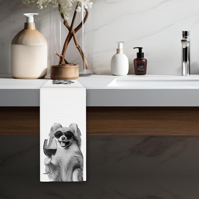 Pomeranian Gifts Wine Dog Kitchen Towels, Gifts - Image 5