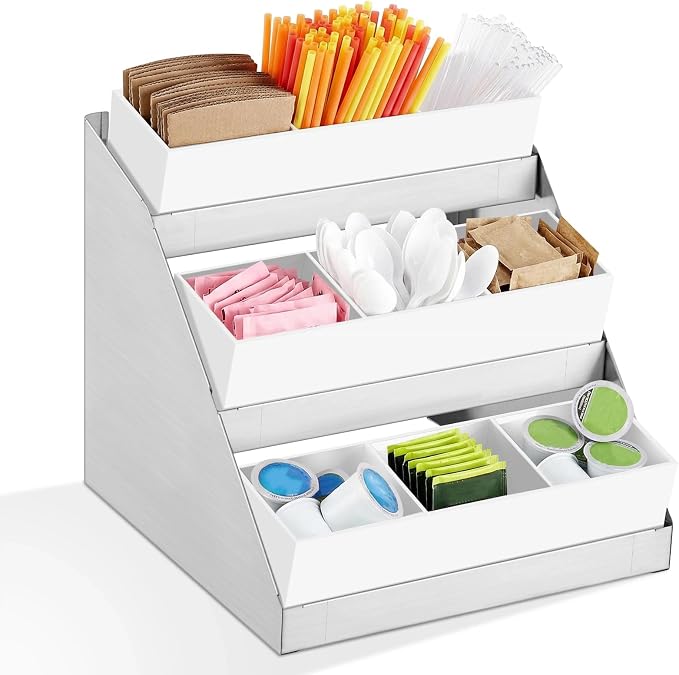 Maxdot Coffee Station Organizer, 3-Tier Stainless Steel Condiment Station by Maxdot