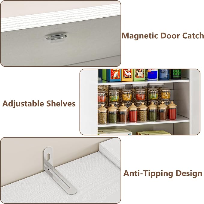 BORNOON Pantry Organizers and Storage Cabinet, 67.7” Barn Door White Kitchen - Image 5