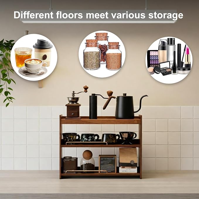 Wooden Cup Holder Walnut 3 Tier Shelf Organizer | Coffee Station Organizer - Image 4