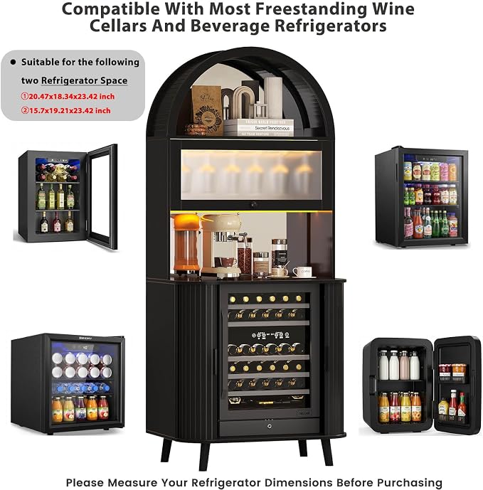LVB Wine Cabinet with Fridge Space, Fluted Wine Cabinets with Rack Mirror - Image 5