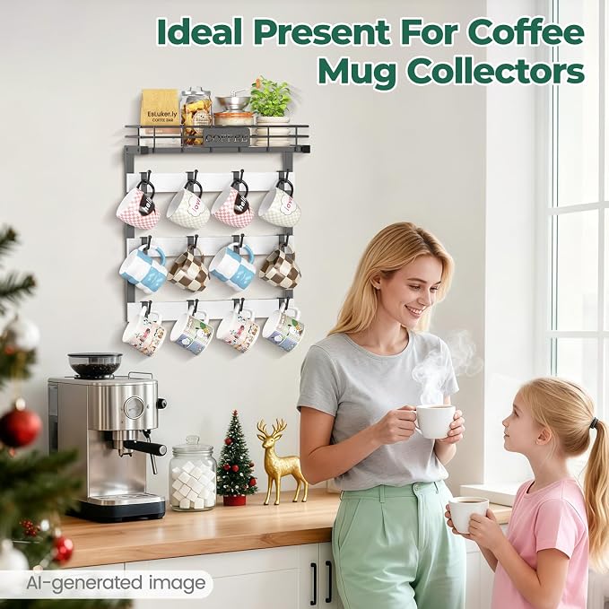 EsLuker.ly Coffee Mug Holder Wall Mounted Display Rack, Metal Cup Hanger - Image 7