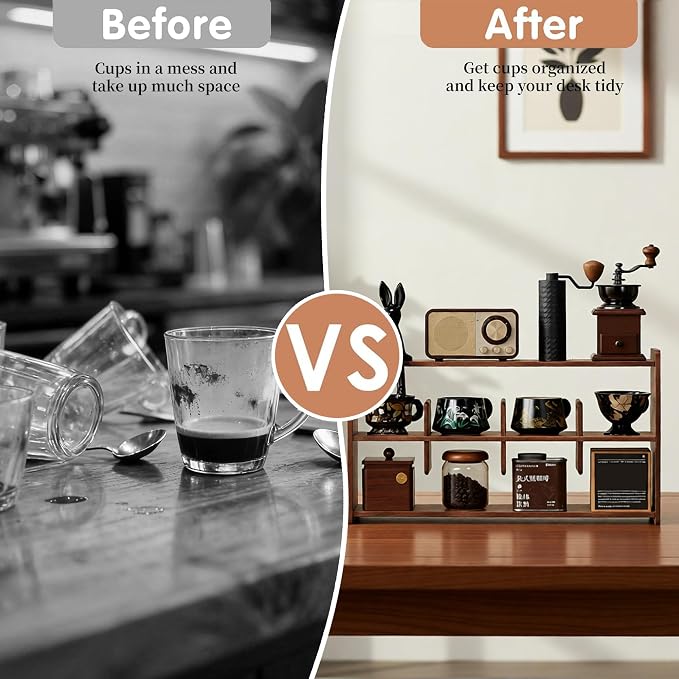 Coffee Cup Holder for Countertop Walnut Wood Coffee Mugs Holder for Kitchen Mug - Image 5