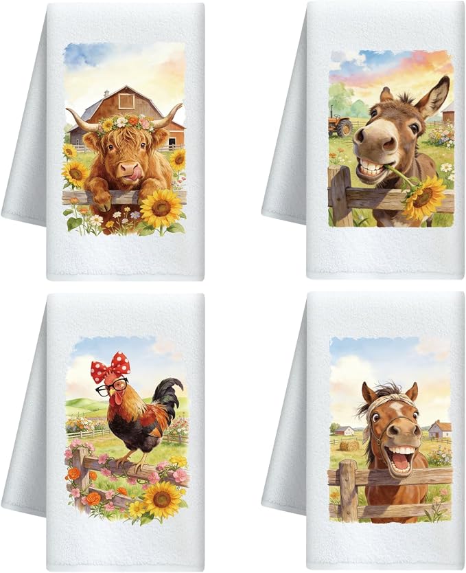 CUTHOLLOW Farmhouse Animal Decorative Kitchen Towels Set of 4, 15.74"x23.62" by CUTHOLLOW