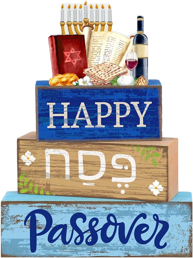 Lineshading 4 Pcs Happy Passover Table Decorations Wooden Menorah Table by Lineshading