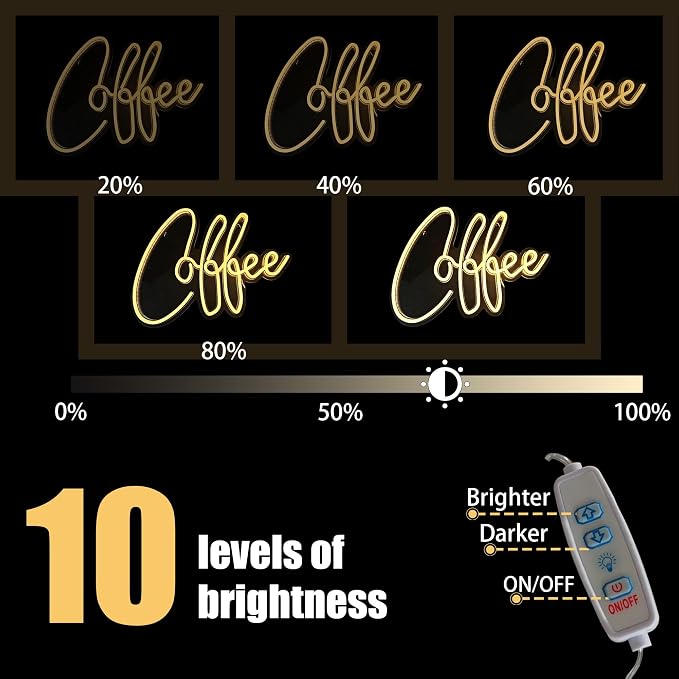 Coffee Neon Sign Bar Wall Decor, Adjustable Brightness Led Lights Sign - Image 4