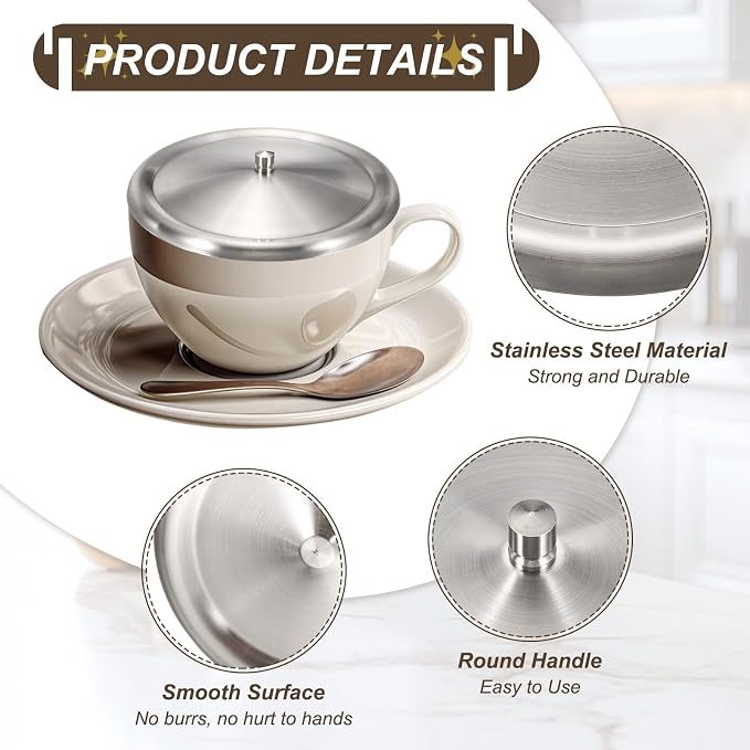 uxcell 2Pcs Stainless Steel Mug Cover, 5.5" Universal Cup Lid Dust Prevention - Image 3