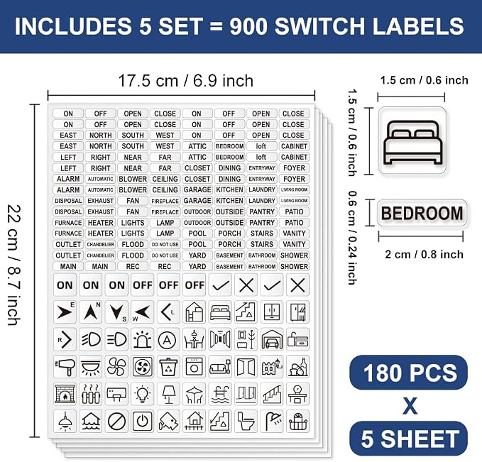900 Pcs Light Switch Sticker Labels, 2 Styles Transparent Switch ID Stickers - Image 2