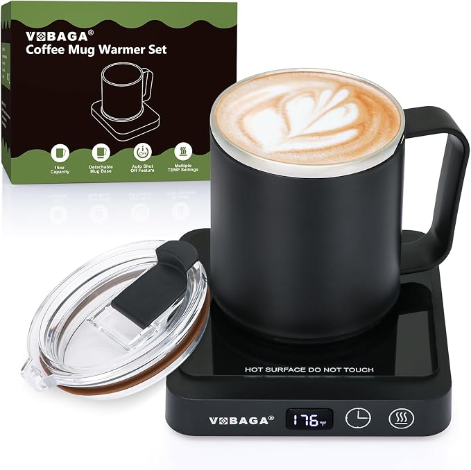 VOBAGA Mug Warmer with 15oz Mug Set, Smart Coffee Mug Warmer by VOBAGA