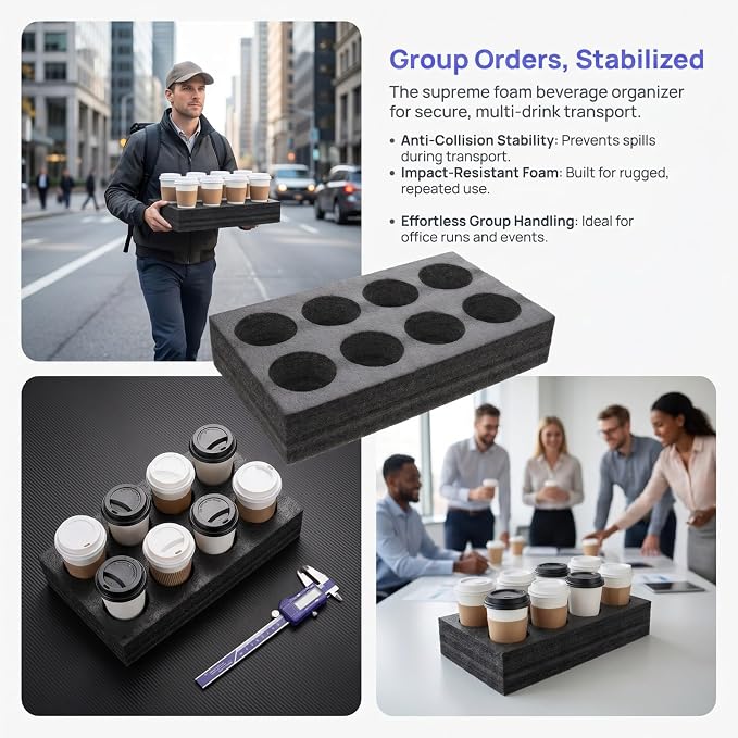 Ciieeo 8-Hole Portable Cup Carrier Trays 13.77X7.87X2.75In Foam Beverage Holders - Image 7