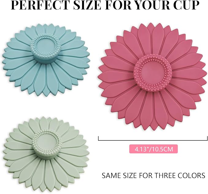 Sunflower Silicone Cup Covers, 4.1 Inch Reusable Suction Lids - Image 3