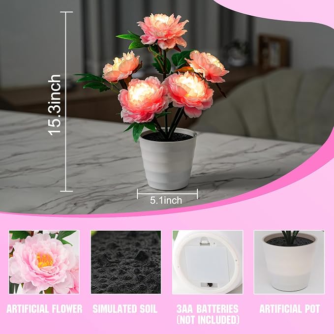 Pink Peony Artificial Flower Lamp, Night Light - Image 8