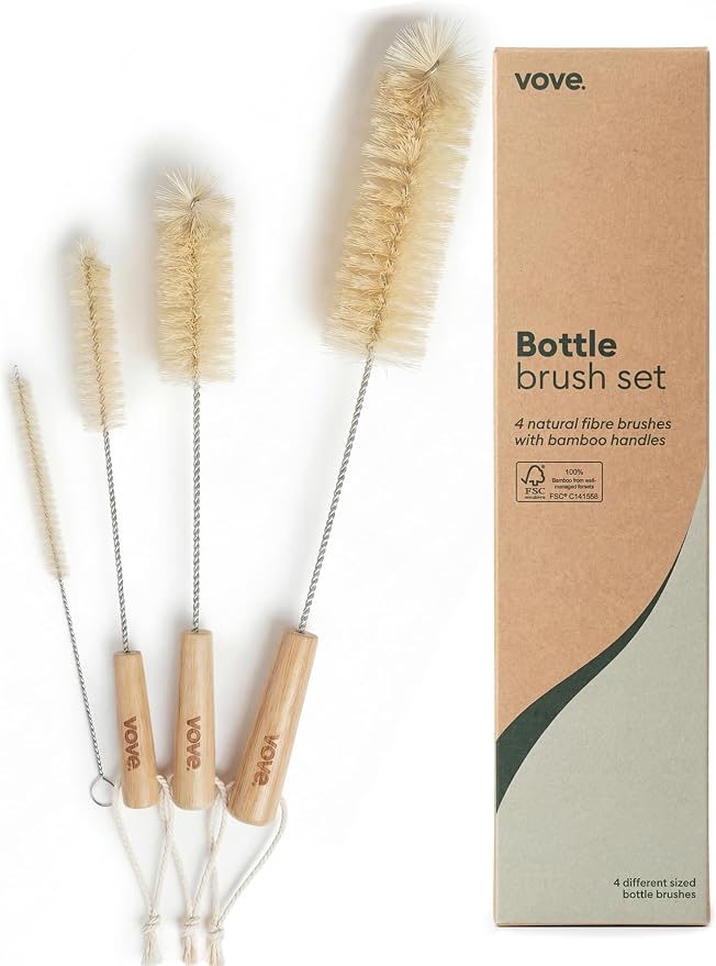 Vove Bottle Brush Set, 4 Natural Sisal Bottle Brushes by Vove