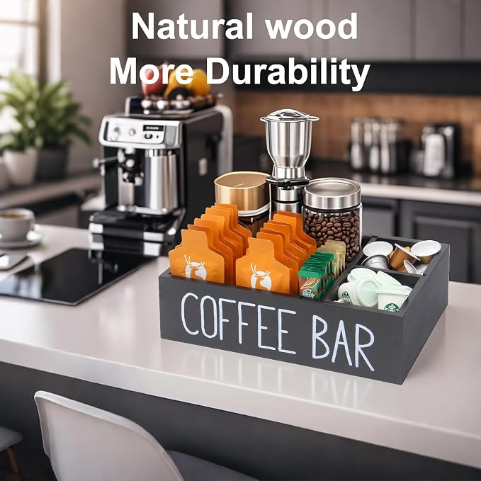 Coffee Station Organizer with Removable Dividers Disposable Cup Holder Wooden - Image 2