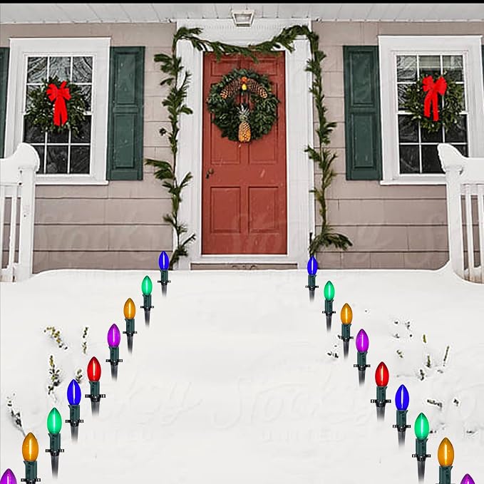 C9 Led Christmas Pathway Light Outdoor, 38FT Christmas Marker Stake Lights - Image 6