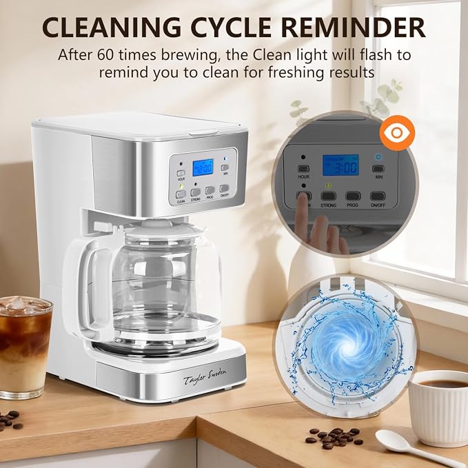 Taylor Swoden 12-Cup Programmable Coffee Maker, Regular & Strong Brew Drip - Image 7
