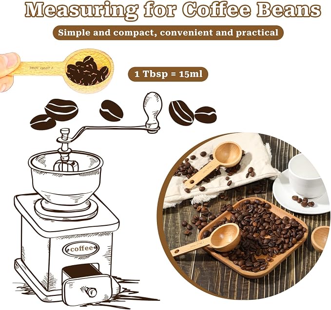 4 Pack Wooden Scoops for Canisters, 15ml Small Coffee Scoop in Beech Wood - Image 3