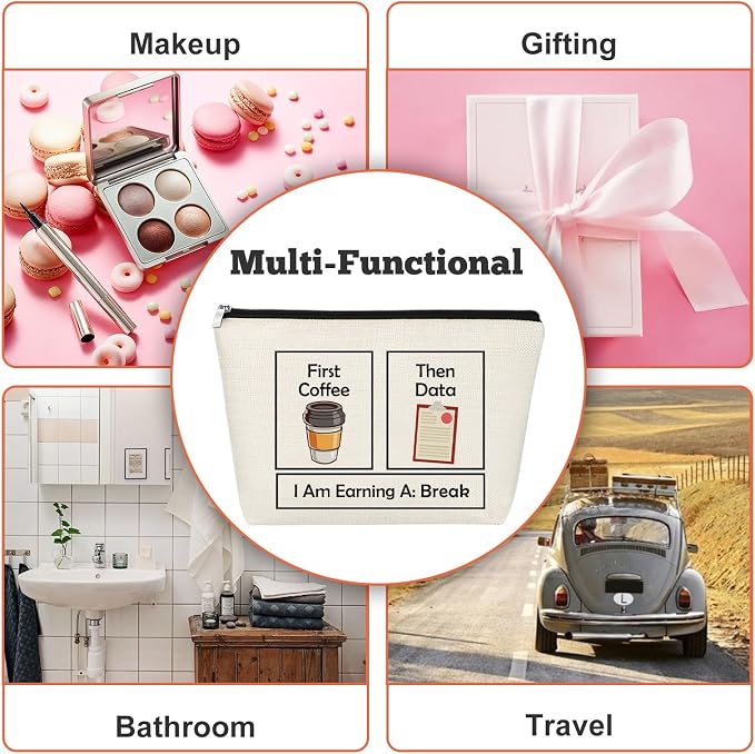 Coffee Lovers Gifts Ideas for Women Makeup Bag First Coffee Then Data I Am - Image 7