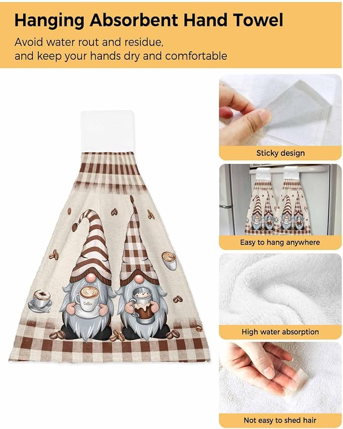 Hanging Kitchen Towels Gnome Holding Coffee Cup Bathroom Hand Towels - Image 2
