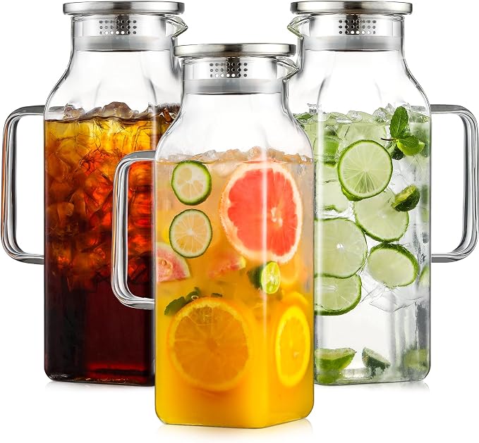 Netany 3 Pack 2 Liters/68 oz Square Glass Pitcher by NETANY