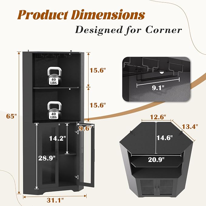65" Tall Corner Wine Cabinet - Image 2