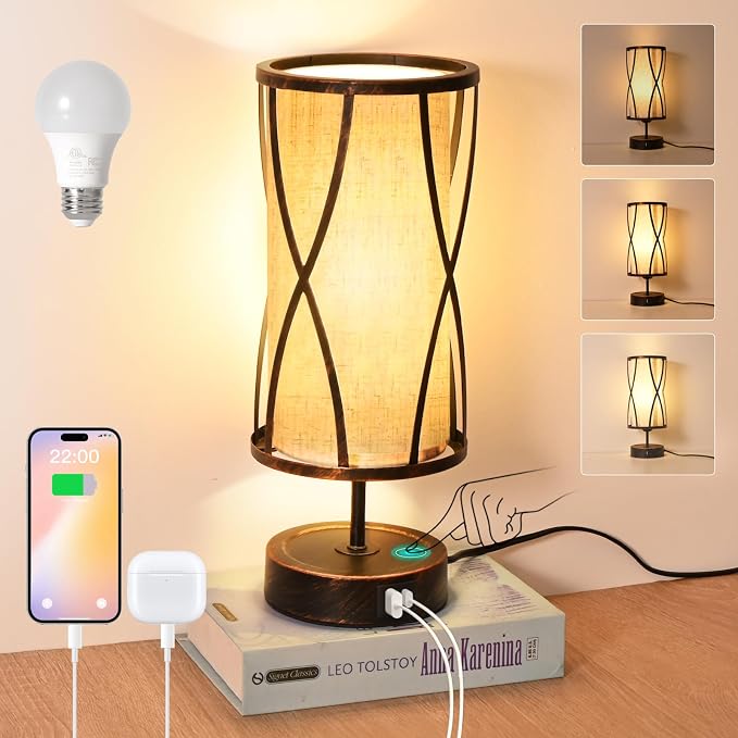 Distressed Table Lamps for Living Room, 3 Way Dimmable Touch Lamps, Small - Image 4