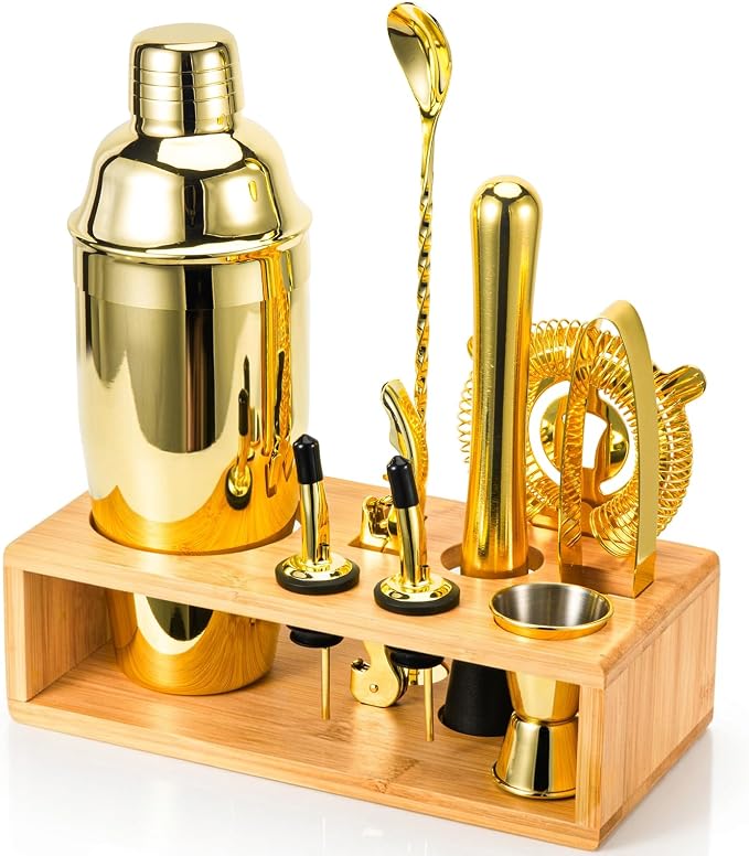 Gold Cocktail Shaker Set, Premium 18/8 Stainless Steel Mixology Bartender Kit by Semderm