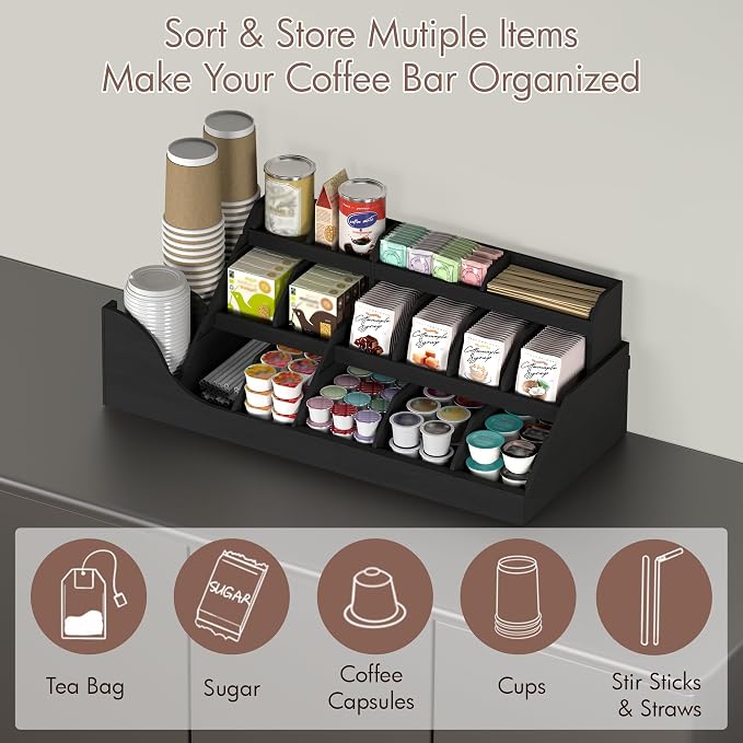 Suli Exact Large Coffee Station Organizer, Wooden Countertop Pods Holder - Image 3